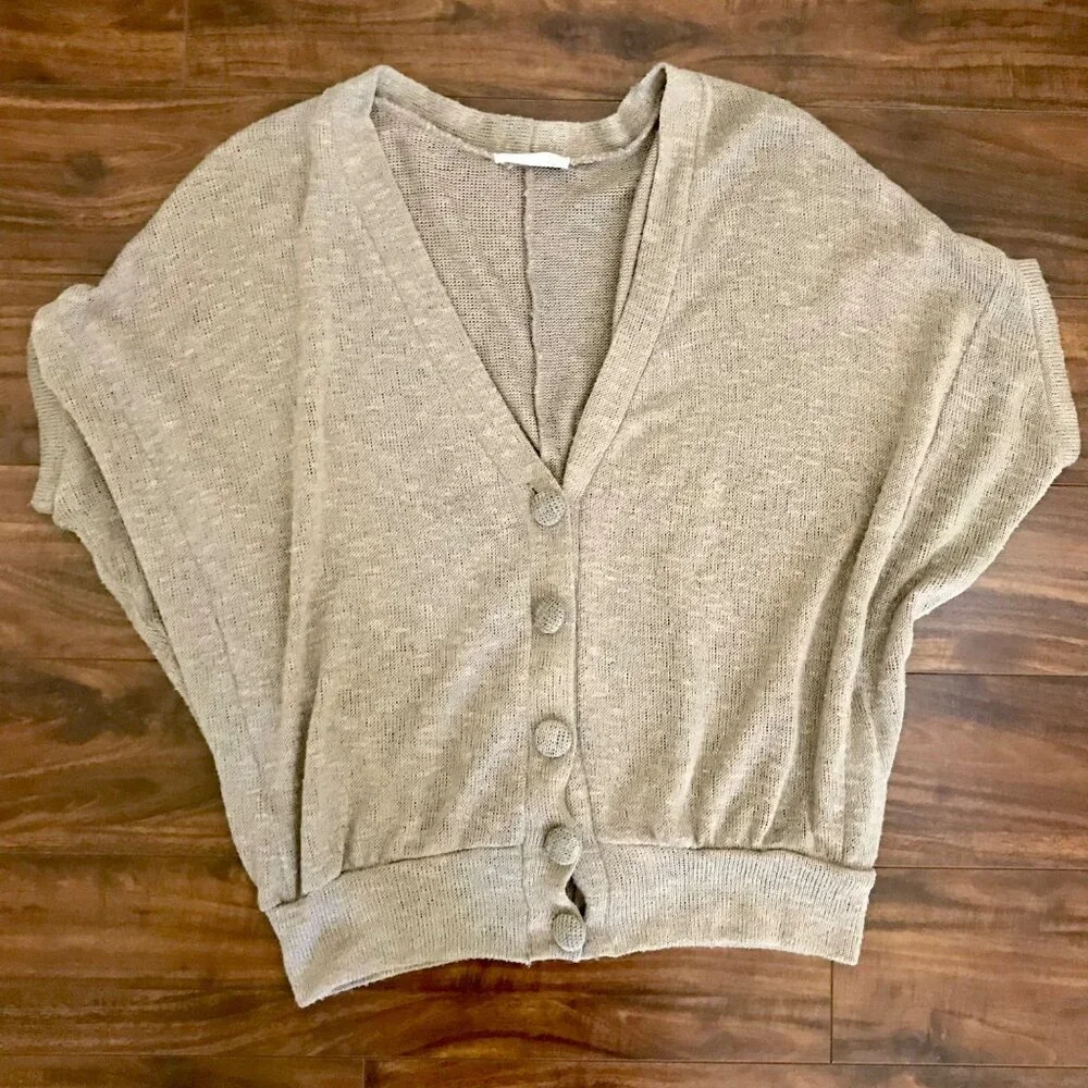 Lush Women's Open Knit Lightweight Neutral‎ Dolman Short-Sleeve Sweater. Size XS